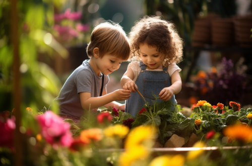 enfants qui jardinent